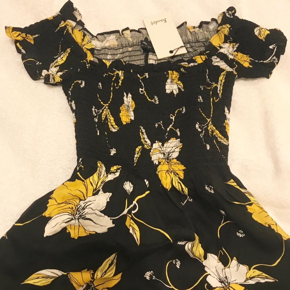 Bardot Off Shoulder High Waist Floral Midi Dress 4